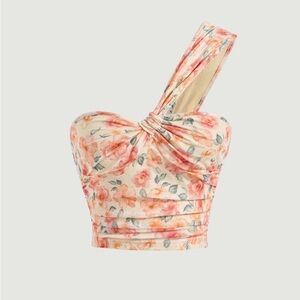 SHEIN Cream Ruched Asymmetrical Crop Top